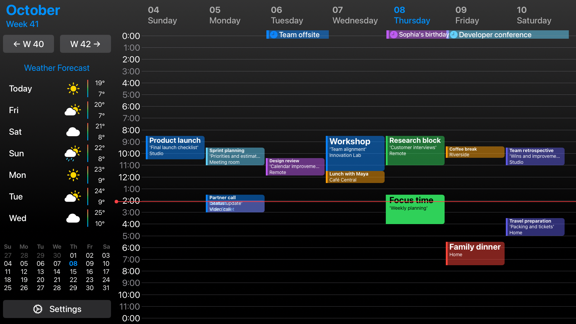 myWeek week overview on Apple TV