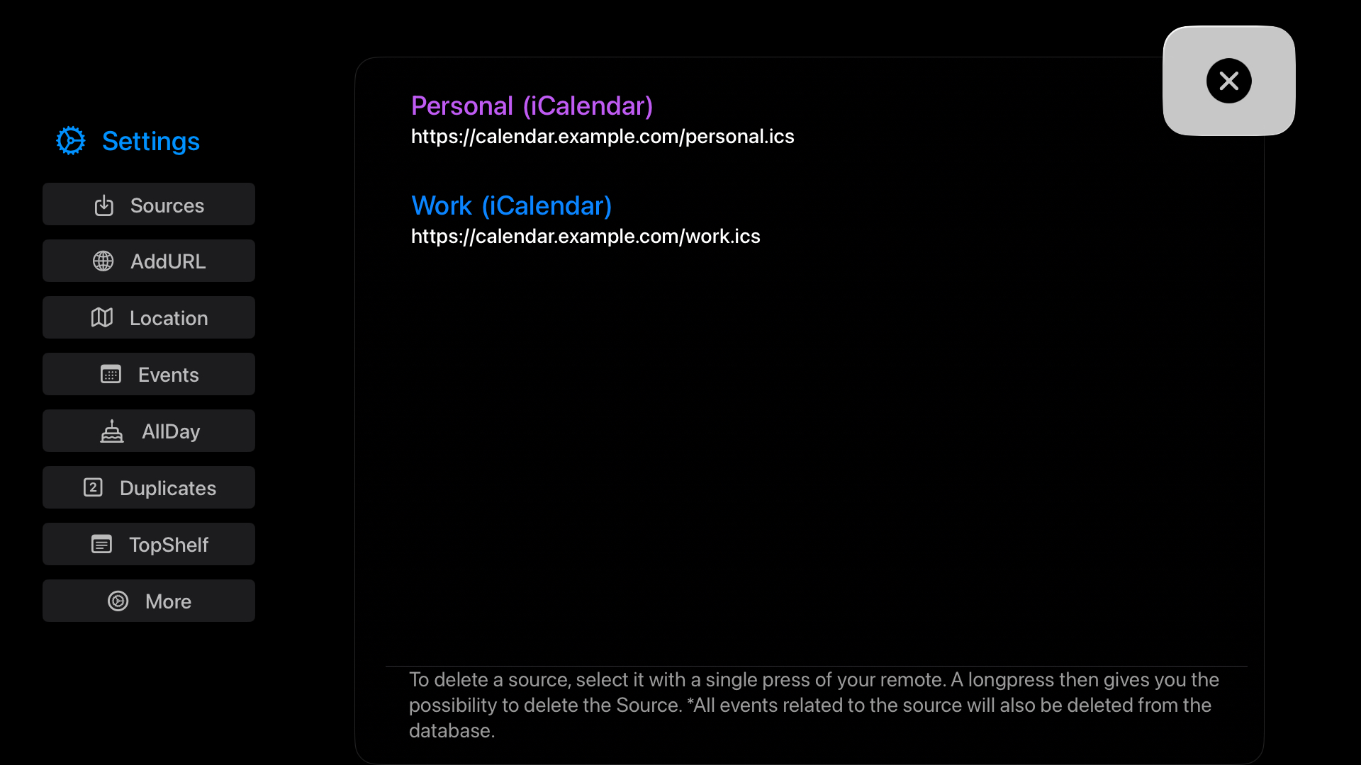 Calendar sources on Apple TV