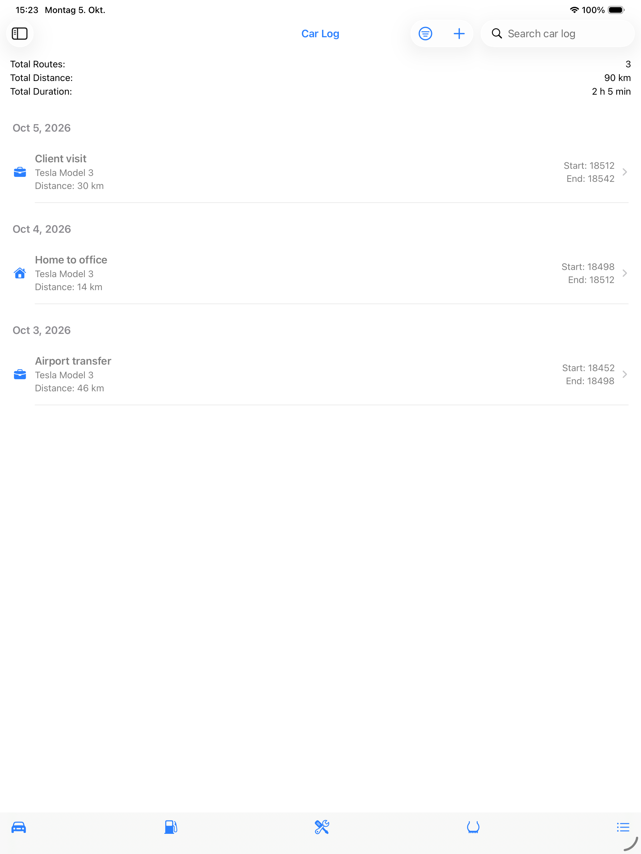 iPad vehicle log
